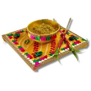 Haldi Thali with Round Bowl and Multicolour Lace