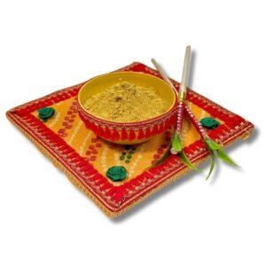 Haldi Plate with Round Bowl and Red Lace