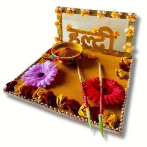 Haldi Plate with Haldi Mix (100 gm) & sticks (2)