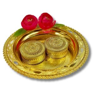 Golden Bowl + Container Box decorated with pink peonies