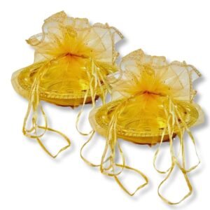 Golden bowl with Net Dry fruit Gift Basket (Pack of 2)