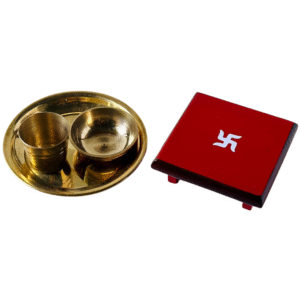 Brass Mini Prasad Thali Set 4 Items- Thali Katori Glass Paata/Aasan