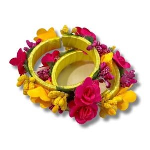 Pair of Bangles of Artificial Flowers for Bride during Wedding (Adjustable Bangle Jewellery) Baby Shower, Haldi Ceremony Accessories for home Return Gift for women
