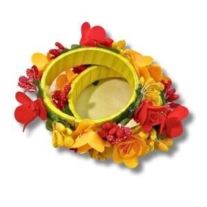 Pair of Bangles of Artificial Flowers for Bride during Wedding (Adjustable Bangle Jewellery) Baby Shower, Haldi Ceremony Accessories for home Return Gift for women