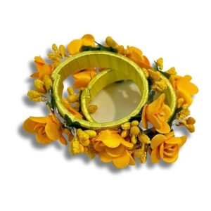 Pair of Bangles of Artificial Flowers for Bride during Wedding (Adjustable Bangle Jewellery) Baby Shower, Haldi Ceremony Accessories for home Return Gift for women