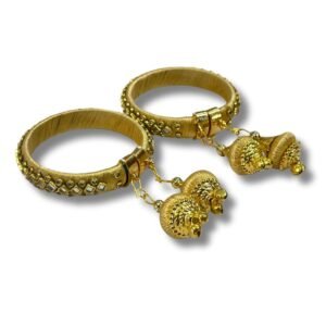 Cream Bell Latkan Floral Bangle Pair – Adjustable Wedding Accessory