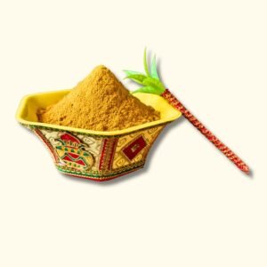 Decorated Golden Haldi Bowl with Sticks & Haldi Mix