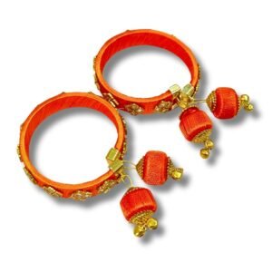 Orange Damroo Latkan Floral Bangle Pair – Adjustable Wedding Jewellery