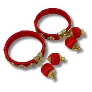 Red Damroo Latkan Floral Bangle Pair – Adjustable Wedding Jewellery