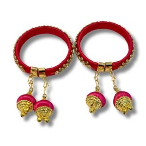 Pink Bell Latkan Floral Bangle Pair – Adjustable Bridal Jewellery