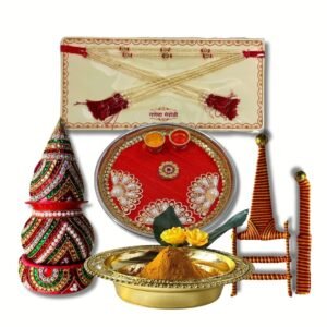 Complete Maharashtrian Wedding Ritual Set – Mundavalya, Kalash, Kataar, Aarti Thali & Haldi Bowl