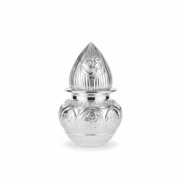 HALDI MEHENDI SHAADI 300ml German Silver White Metal Kalash Nariyal Set| Pooja for Griha Pravesh, Diwali Shagun, Mandir(9cm) Mandir Return Gift Lota (9cm)|Prosperity Puja Decor