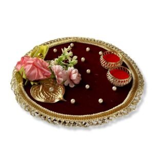 HALDI MEHENDI SHAADI Ring Plate for Engagement ceremony, Ring Holder, Ring Platter, Ring Ceremony Decorations, Ring Tray (Maroon) - MAIN