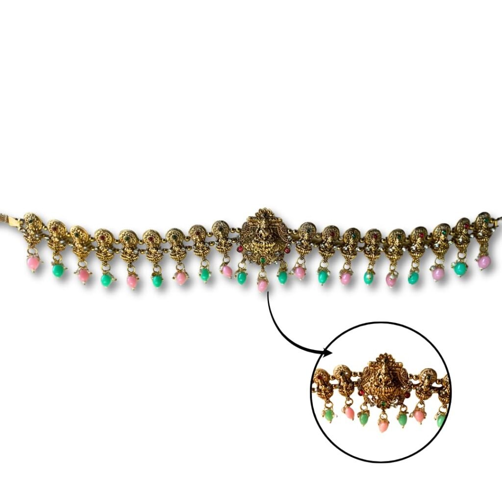 HALDI MEHENDI SHAADI Kamar patta Traditional Antique Golden Temple Jewellery Kardhani for Women | Kamar bandh with Goddess Lakshmi Motif | Bridal, Festive (A) - MAIN