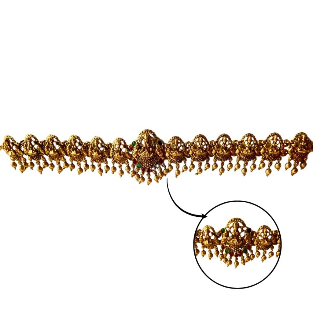 HALDI MEHENDI SHAADI Kamar patta Traditional Antique Golden Temple Jewellery Kardhani for Women | Kamar bandh with Goddess Lakshmi Motif | Bridal, Festive (F) - MAIN