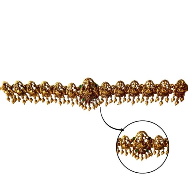 HALDI MEHENDI SHAADI Kamar patta Traditional Antique Golden Temple Jewellery Kardhani for Women | Kamar bandh with Goddess Lakshmi Motif | Bridal, Festive (F) - MAIN