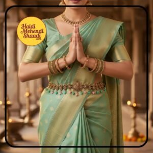 HALDI MEHENDI SHAADI Kamar patta Traditional Antique Golden Temple Jewellery Kardhani for Women | Kamar bandh with Goddess Lakshmi Motif | Bridal, Festive (A) - PT01