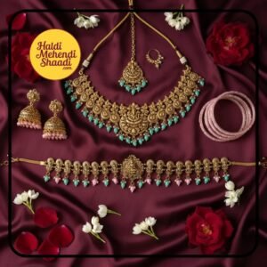 HALDI MEHENDI SHAADI Kamar patta Traditional Antique Golden Temple Jewellery Kardhani for Women | Kamar bandh with Goddess Lakshmi Motif | Bridal, Festive (A) - PT03