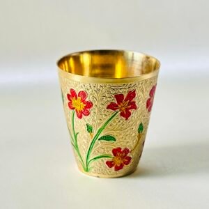 HALDI MEHENDI SHAADI Meenakari Brass Glass for Royal Dinner, Bhagwan ka Prasad in Diwali Home Decoration, Pooja ke Bartan