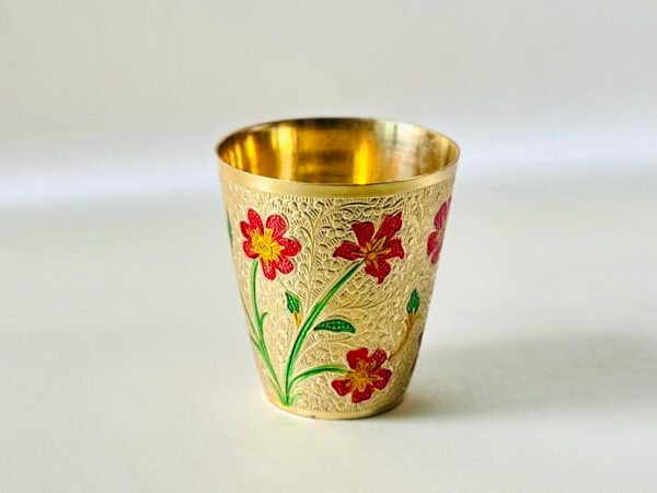 HALDI MEHENDI SHAADI Meenakari Brass Glass for Royal Dinner, Bhagwan ka Prasad in Diwali Home Decoration, Pooja ke Bartan