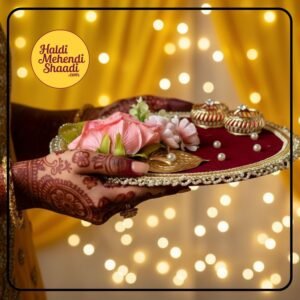 HALDI MEHENDI SHAADI Ring Plate for Engagement ceremony, Ring Holder, Ring Platter, Ring Ceremony Decorations, Ring Tray (Maroon) - PT02