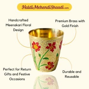 HALDI MEHENDI SHAADI Meenakari Brass Glass for Royal Dinner, Bhagwan ka Prasad in Diwali Home Decoration, Pooja ke Bartan - PT03