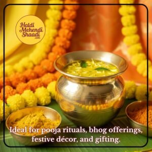 HALDI MEHENDI SHAADI Brass Kalash 500ml for Krishna Pooja, Ganesh Lakshmi Poojan, Diwali Decoration Mandir, Wedding Return Gift Lota Kalasam Chembu (10cm) - PT01