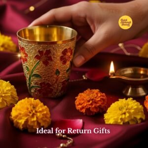 HALDI MEHENDI SHAADI Meenakari Brass Glass for Royal Dinner, Bhagwan ka Prasad in Diwali Home Decoration, Pooja ke Bartan - PT02