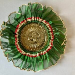 HALDI MEHENDI SHAADI 22 cm Brass Decorative Aarti Thali + Cover with Golden Border for Haldi Wedding Ceremonies, Puja Rituals, Thaal Cover Table Decor Diwali Holi (Green)