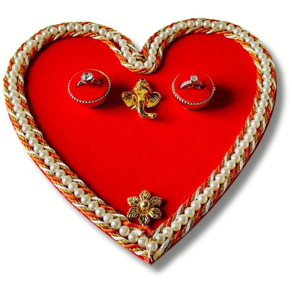 Ring Plate for Engagement ceremony, Ring Holder, Ring Platter, Ring Ceremony Decorations (Red, Velvet) - EN1