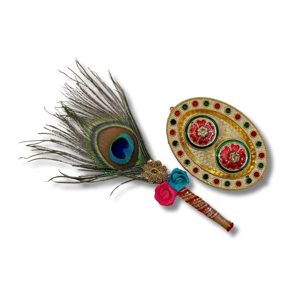 Haldi Kumkum Set + 1 Mor Pankh Tilak Tika Stick with Free Haldi Kumkum | All in one Gift for Weddings, Pooja Functions | Traditional Meenakari - EN18