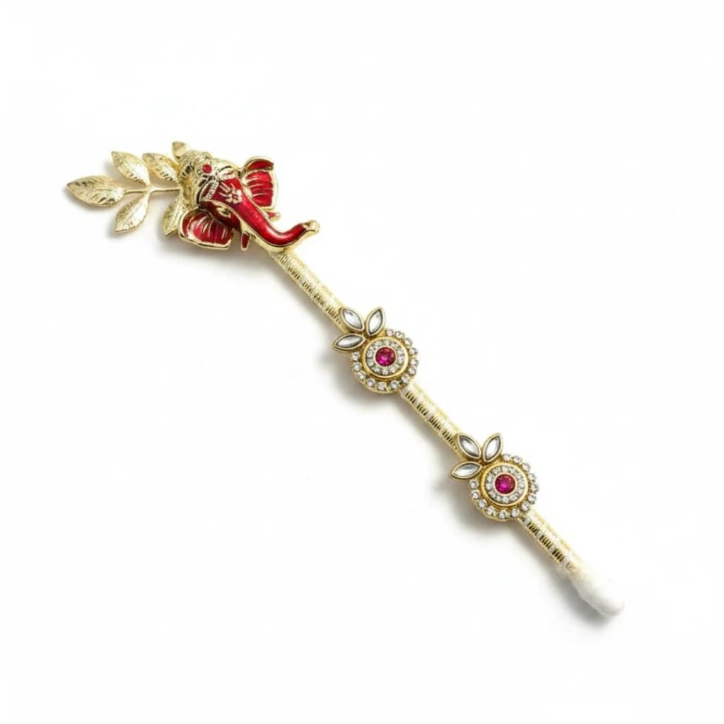 1 pc Ganesh Decorated Bamboo Tilak Stick for Tilak Function,Engagement,Grah Pravesh,Haldi Kumkum,Baraat Swagat,Wedding (Pooja Decor, Wooden) Kankotri Lekhan Stick - EN23A
