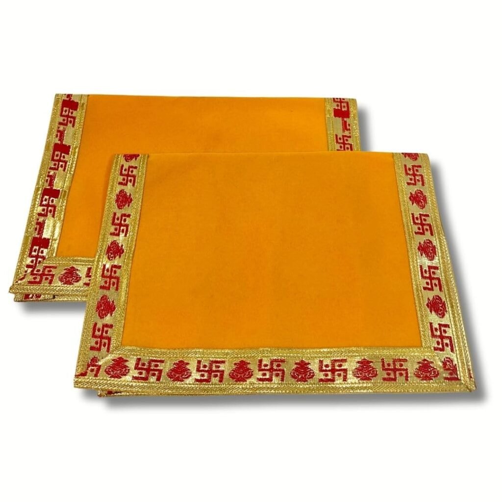Yellow Velvet Aasan for Haldi Ceremony Bride/Dulhan, God Idol, Daily Pooja, Sitting Cloth, Pata/Chaurang Kapda Diwali Puja Home Decoration Mandir (Pack of 2) - HA16