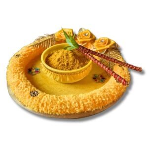 Decorated Haldi Tray for Haldi Function with 2 Sticks, Free Haldi Mix | Premium Wedding Ceremony Decoration Items for Marriage - HA18A