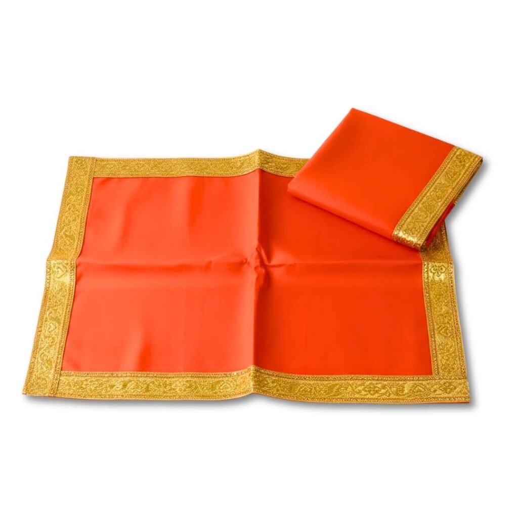 Orange Velvet Aasan (Pack of 2)| 12 X 18 inch Pooja Aasan for Bride Groom Wedding, God Idol, Daily Pooja, Sitting Cloth, Pata/Chaurang Kapda Diwali Home Temple Decoration Mandir - HA30A