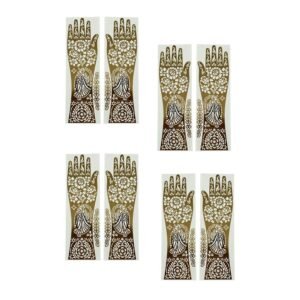 4 Pairs (27 cm Length) Full Hand Henna Mehndi Hand Stencil Template, Traditional Floral Design, Free Size Easy-to-Use Reusable Mehendi Sticker | Intricate Bridal & Festival Designs | Perfect for Weddings, Festivals, Eid (DIY) - HA48B