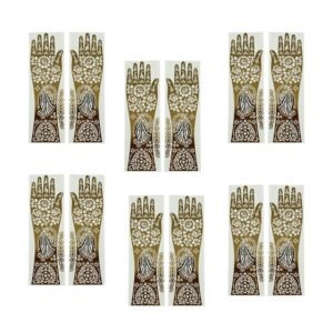 6 Pairs (27 cm Length) Full Hand Henna Mehndi Hand Stencil Template, Traditional Floral Design, Free Size Easy-to-Use Reusable Mehendi Sticker | Intricate Bridal & Festival Designs | Perfect for Weddings, Festivals, Eid (DIY) - HA48C