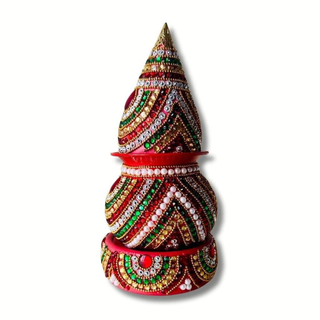 Decorated Mangal Kalash Heavy Acrylic | Indian Kalash Lota for Vastu Puja | Decoration for Pooja Wedding Essential - HA5