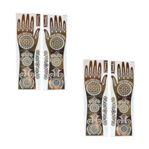 2 Pairs Full Hand Mehndi Stencil Template, 27 cm Henna Hand Sticker with Traditional Mandala Designs, Free Size Easy Apply Mehendi Stencils for Bridal Wedding, Eid, Festivals & DIY - HA52A