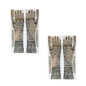2 Pairs (27 cm Length) Full Hand Henna Mehndi Hand Stencil Template, Traditional Floral Design, Free Size Easy-to-Use Mehendi Sticker | Intricate Bridal Designs Perfect for Shaadi, Nikaah, Festivals, Eid (DIY) - HA53A