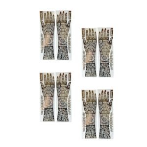 4 Pairs (27 cm Length) Full Hand Henna Mehndi Hand Stencil Template, Traditional Floral Design, Free Size Easy-to-Use Mehendi Sticker | Intricate Bridal & Festival Designs | Perfect for Shaadi, Nikaah, Festivals, Eid (DIY) - HA53B